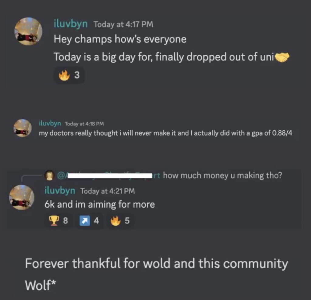 Wolfofbey student testimonial screenshot 61